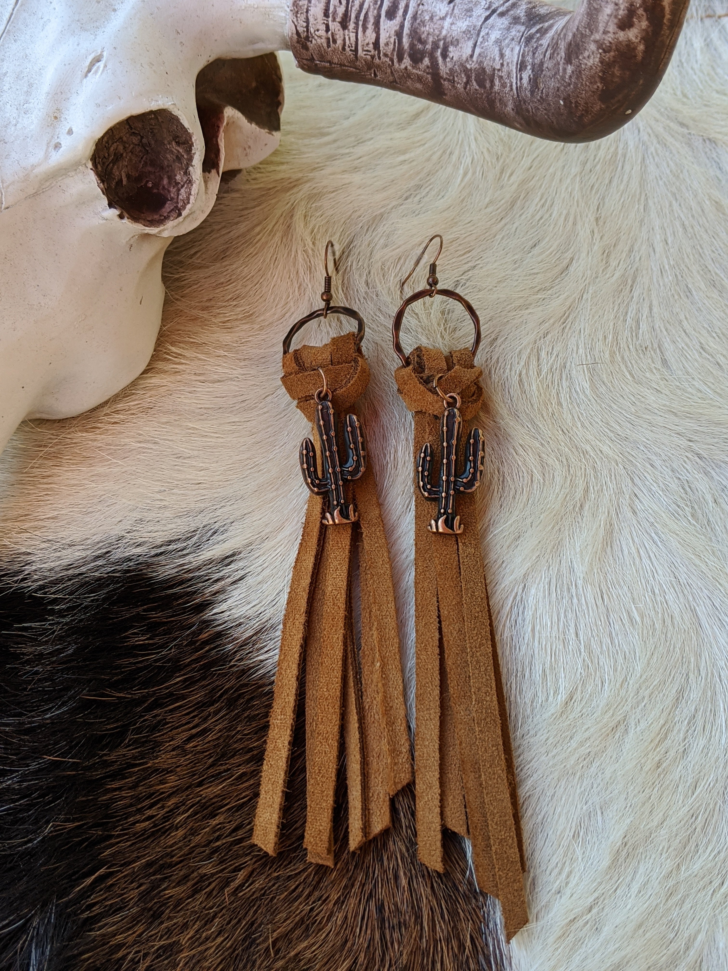 handmade earrings southwest native boho cactus fringe