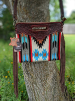 Tooled Leather Fringe Saddle Blanket Clutch Purse