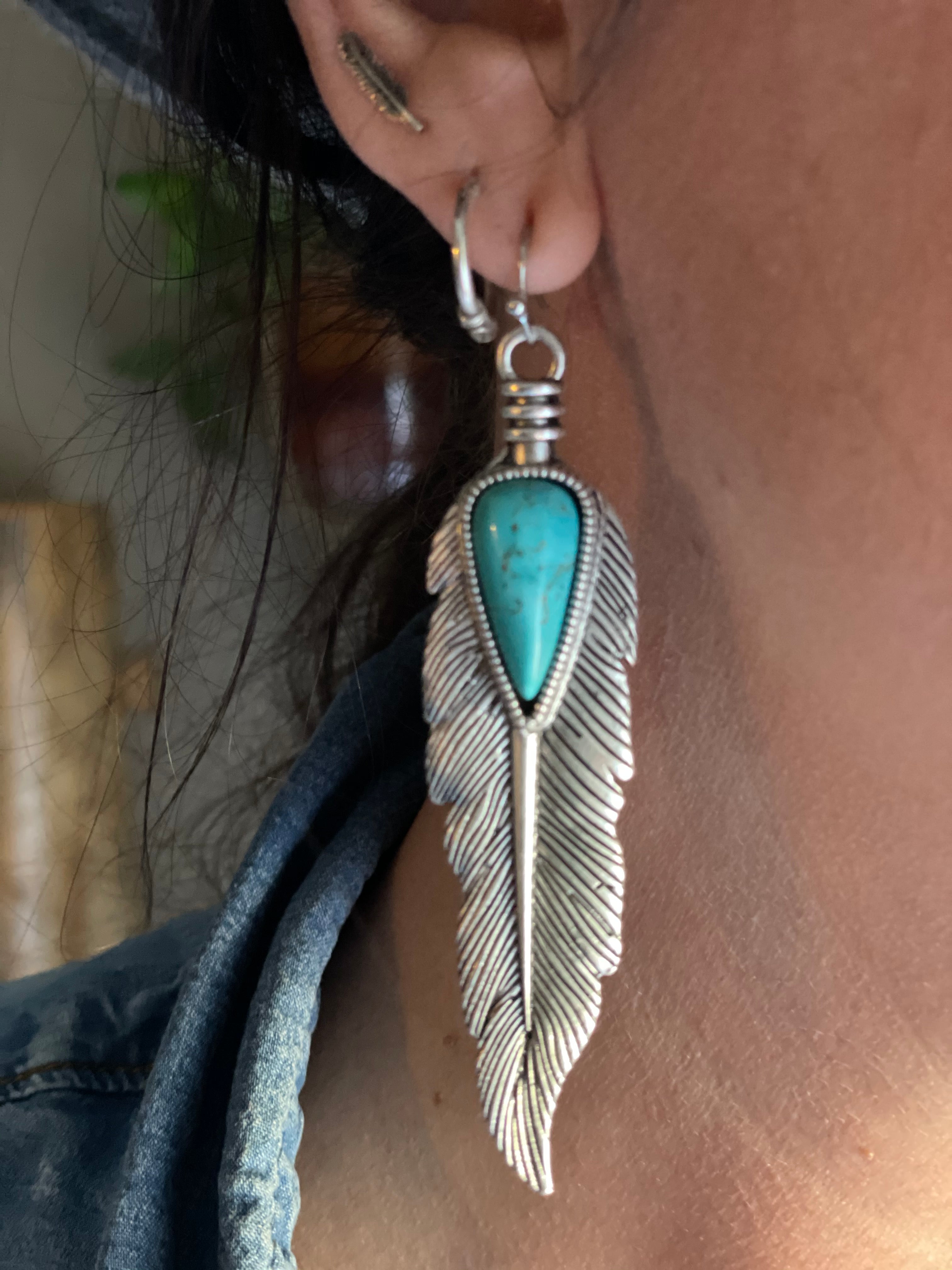 Navajo Turquoise Feather Earrings – Spirit Warrior Boutique