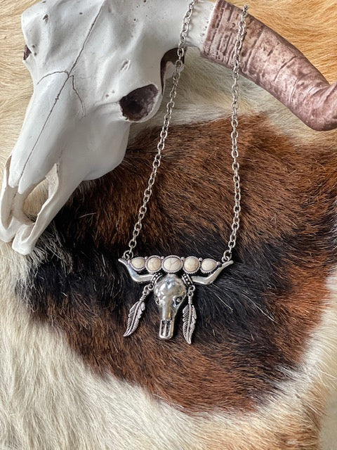 White Stone Longhorn Necklace