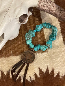 Turquoise Indian/Buffalo Coin Bracelet