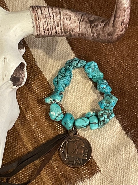 Turquoise Indian/Buffalo Coin Bracelet
