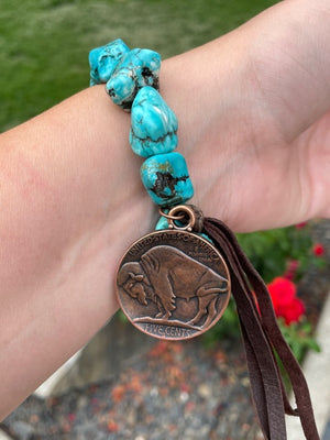 Turquoise Indian/Buffalo Coin Bracelet