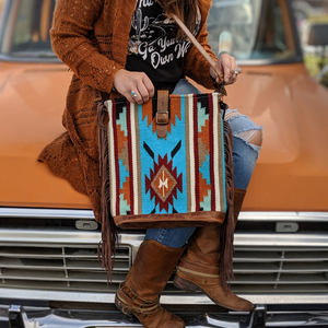 Native American Leather Fringe Saddle Blanket Bag Purse