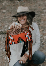 Tooled Saddle Blanket Clutch Purse