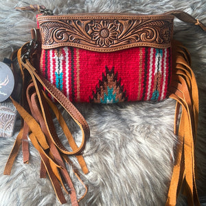 Tooled Saddle Blanket Clutch Purse
